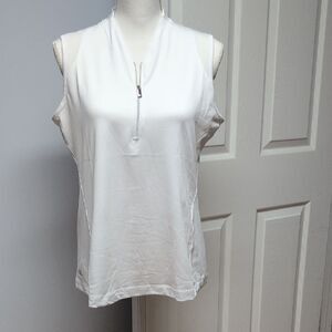 Tail Activewear White Zip-Front Mock Collar Sleeveless Polo Mesh Panels Size L